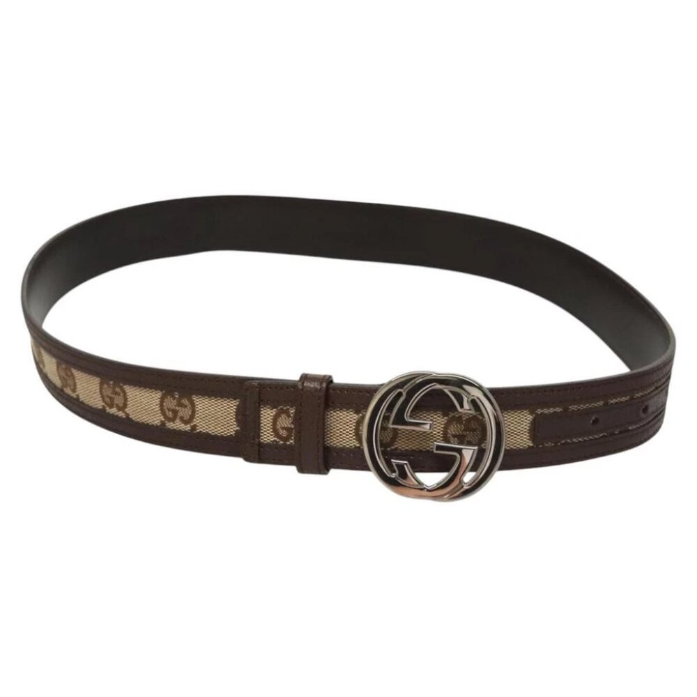 Gucci Gg Canvas Interlocking Belt 33.5"" Beige Br… - image 1